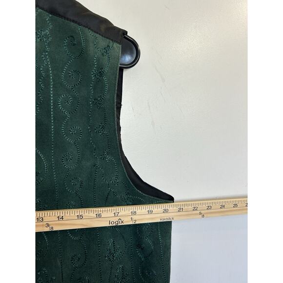 Ashlyn Floral Sleeveless Vest Womens Large Vintage Embroidered Green Leather - Picture 2 of 6